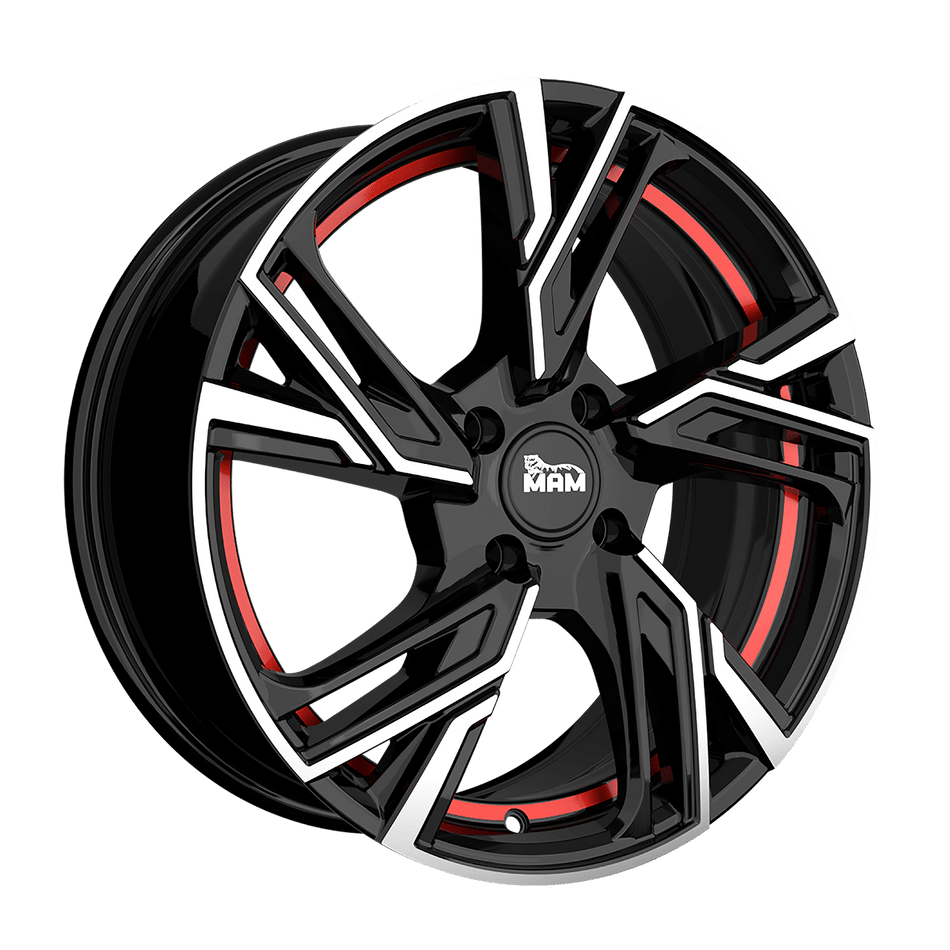 MAM WHEELS RS5 6.5x16 ET20 4x108 CB65.1 BLACK FRONT POLISH RED INSIDE