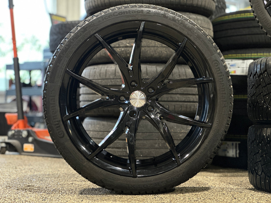 20" 1AV ZX5 Gloss Black 5x112 - Continental IceContact 2 255/35R20 Dubbat Komplett