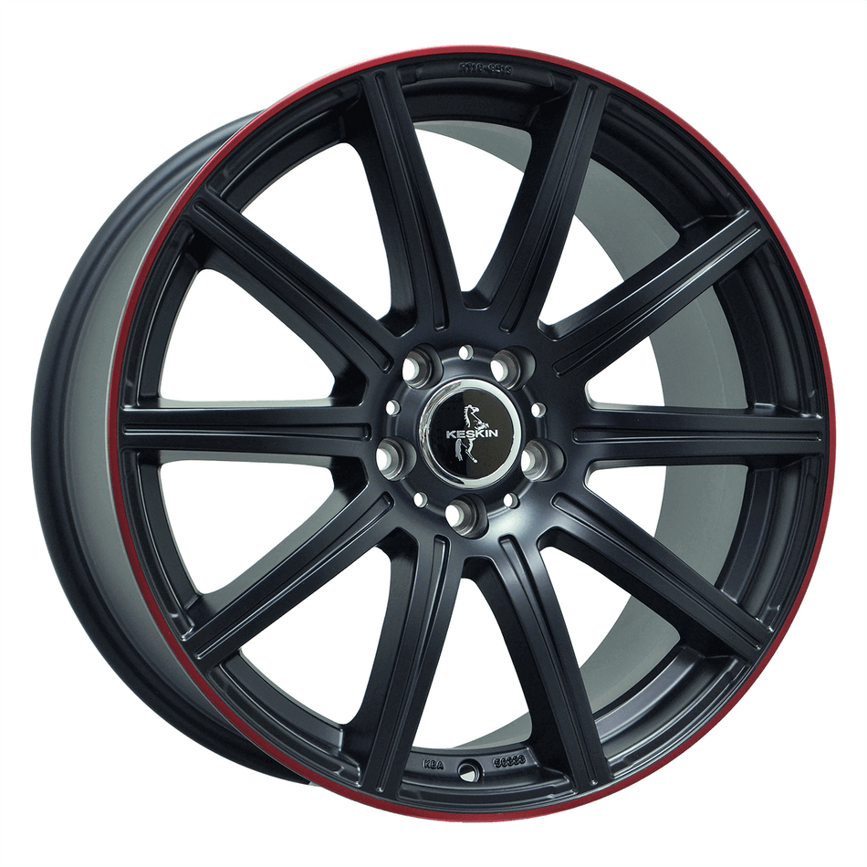 KESKIN WHEELS KT16 9.5x19 ET45 5x112 CB66.6 MATT BLACK LIP RED