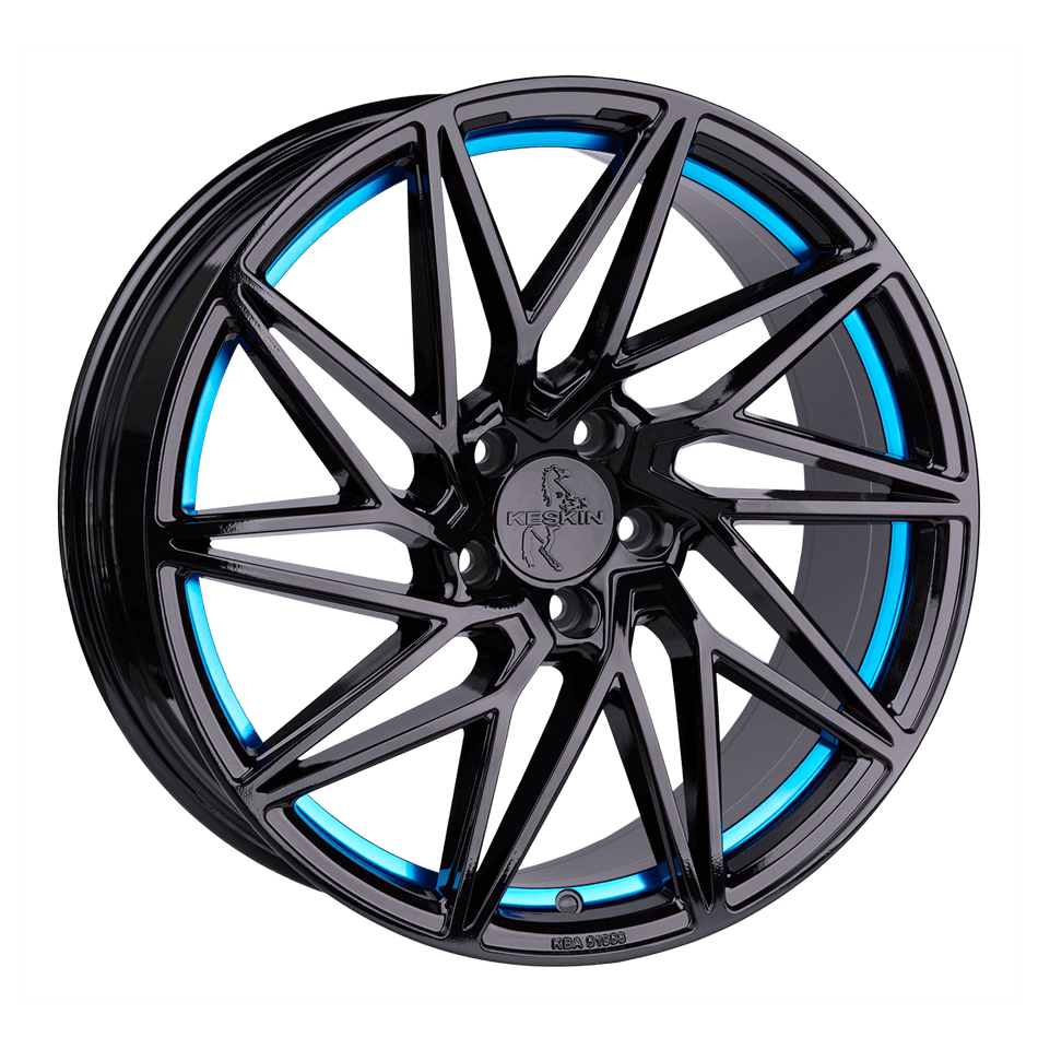 KESKIN WHEELS KT20 8.0x18 ET45 5x112 CB72.6 BLACK PAINTED BLUE INSIDE