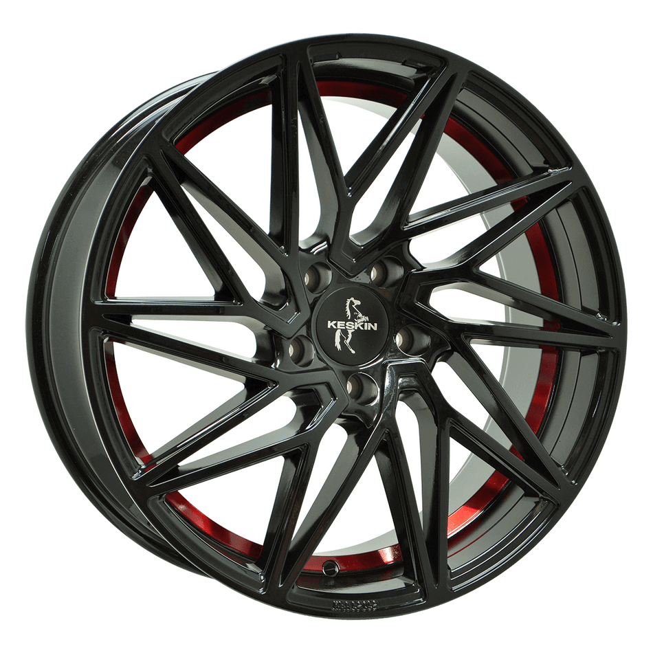 KESKIN WHEELS KT20 8.5x20 ET35 5x120 CB72.6 BLACK PAINTED RED INSIDE