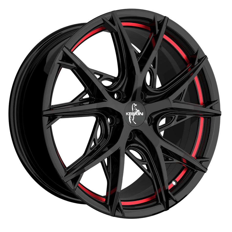KESKIN WHEELS KT24C 8.5x19 ET35 5x120 CB72.6 BLACK PAINTED RED INSIDE