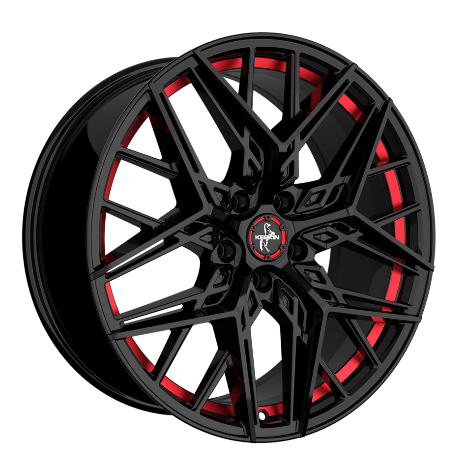KESKIN WHEELS KT25 8.5x20 ET45 5x114.3 CB72.6 BLACK PAINTED RED INSIDE