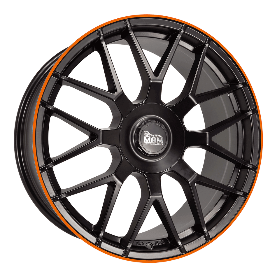 MAM WHEELS GT1 9.5x19 ET30 5x112 CB66.6 MATT BLACK LIP ORANGE