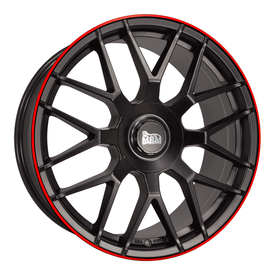 MAM WHEELS GT1 9.5x19 ET30 5x112 CB66.6 MATT BLACK LIP RED