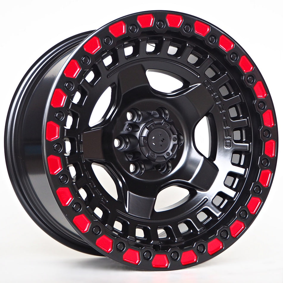Ratlankis OF3 (4x4) 9X17 6X114,3 ET10 66,1 Matt Black + Red Line