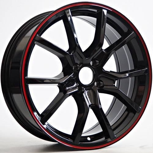 Ratlankis Ruby 7X17 4X100 ET38 73,1 Black+Red Lip