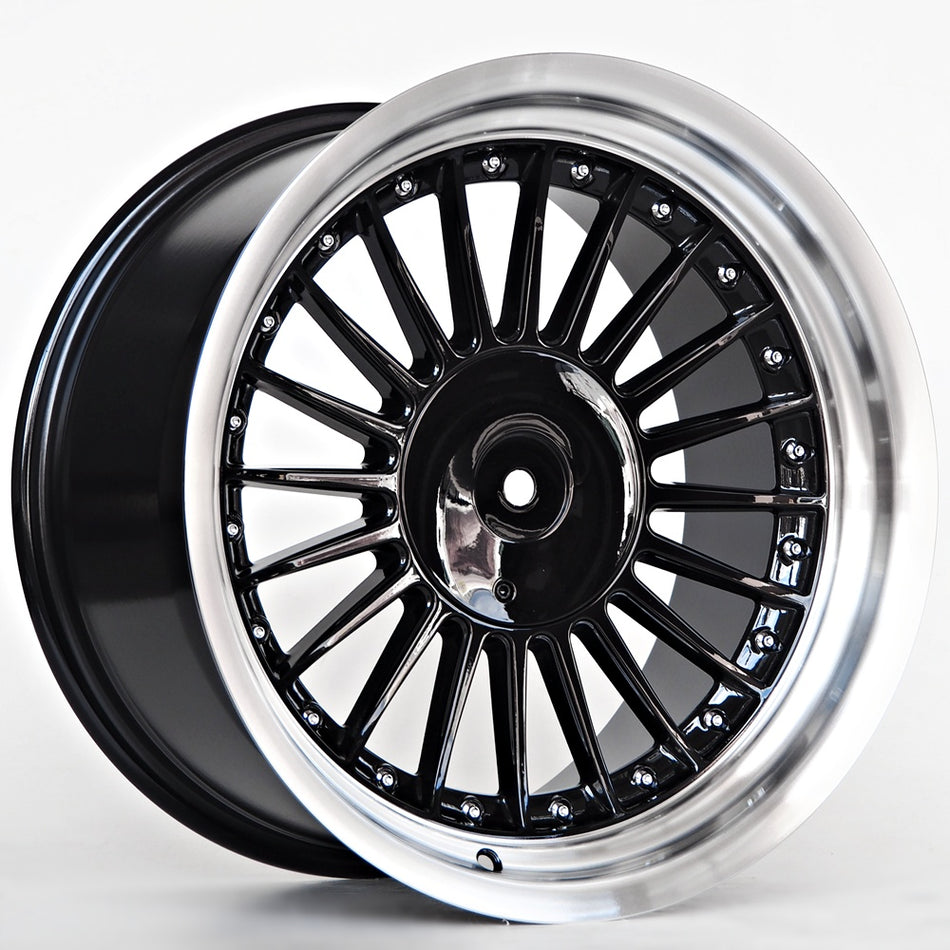 Ratlankis Steel 9X17 5X120 ET15 74,1 Black Machined Lip Chrome Rivets